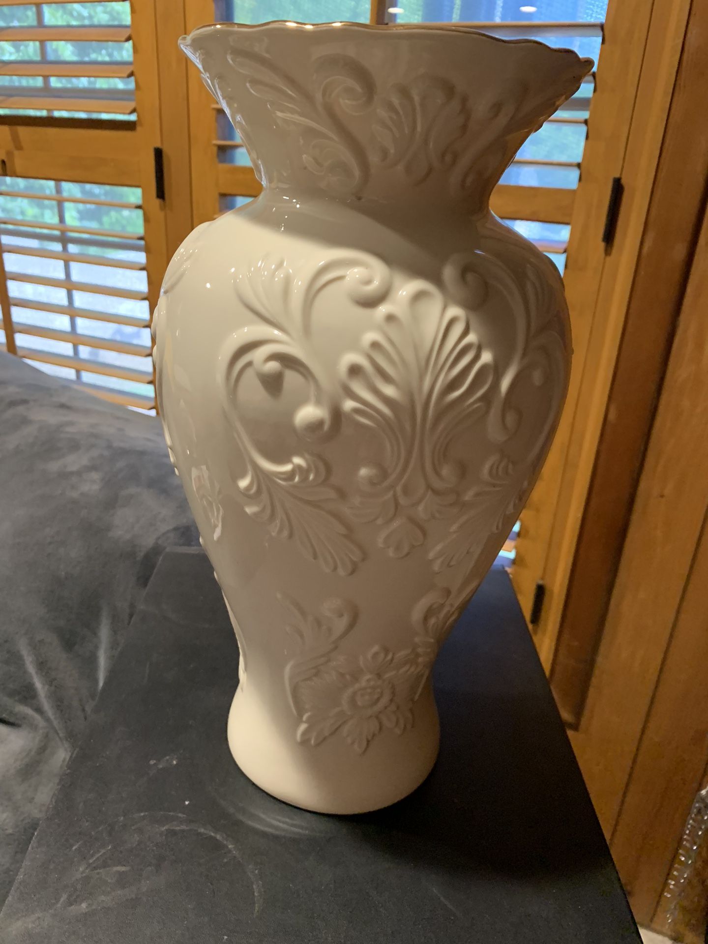 Lenox Georgian Embossed Ivory 16 Inch Vase. New