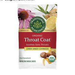 Traditional Medicinals Organic, Throat Coat Lozenges, Lemon Ginger Echinacea - Herbal Cough Drops, Helps Soothe Sore Throat - Non-GMO, Stimulant-Free