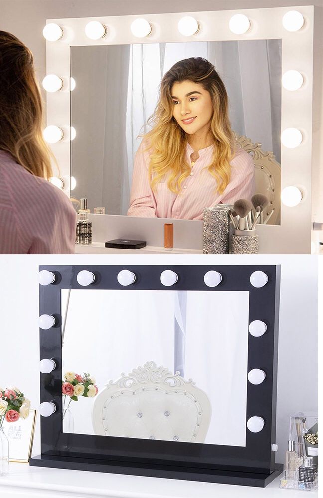 New $200 X-Large Vanity Mirror w/ 12 Dimmable LED Light Bulbs, Hollywood Beauty Makeup Power Outlet 32x26”