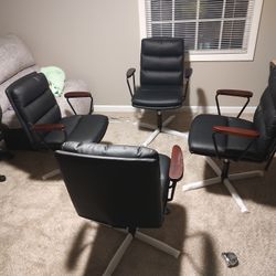 Set Of 4 Leather Adjustable Height Office Chairs