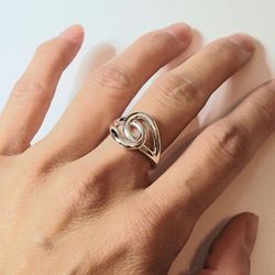 925 Sterling Silver Women's Cuff Ring Band Adjustable Size Gift 