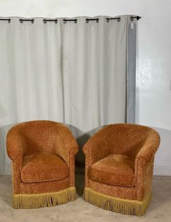 Pair Of Damask Barrel Accent Chairs GREAT FIND!