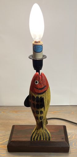 Rare Labeled PALECEK Norman Rockwell Carved Wood Fish Lamp - Orange Yellow  - Tested for Sale in Pasadena, CA - OfferUp