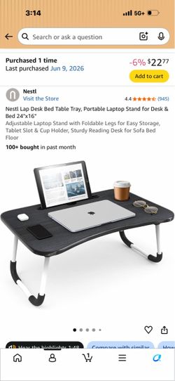 Excellent Deal! Nestl Lap Desk Bed Table Tray, Portable Laptop Stand for Desk & Bed 24"x16"
