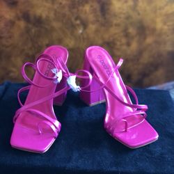 Size 8.5 Barbie Pink Square Toed Chunky Heels