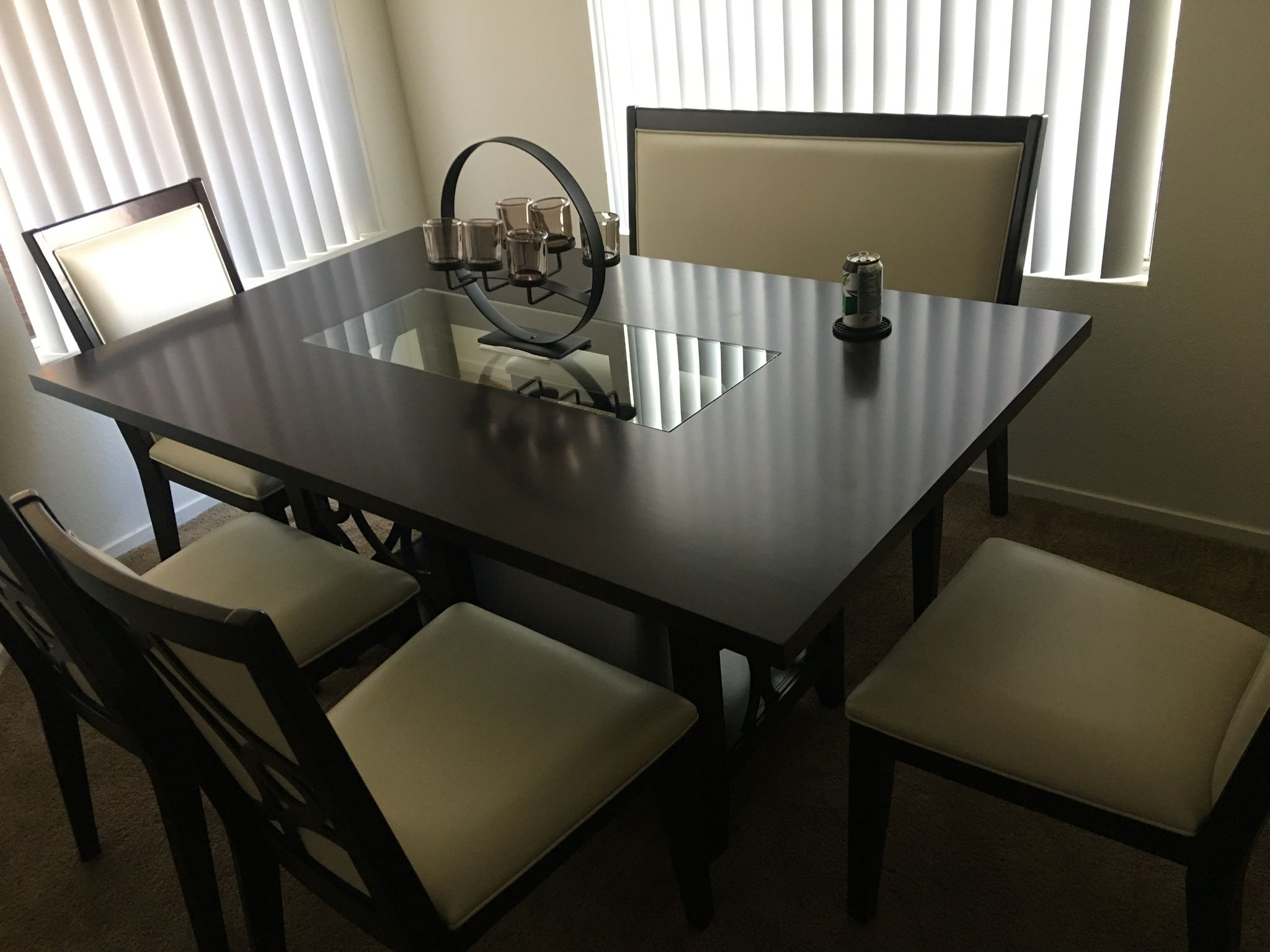 Rc Willeys Dinning Table Leather 4 Chairs And Bench Brown With Beige