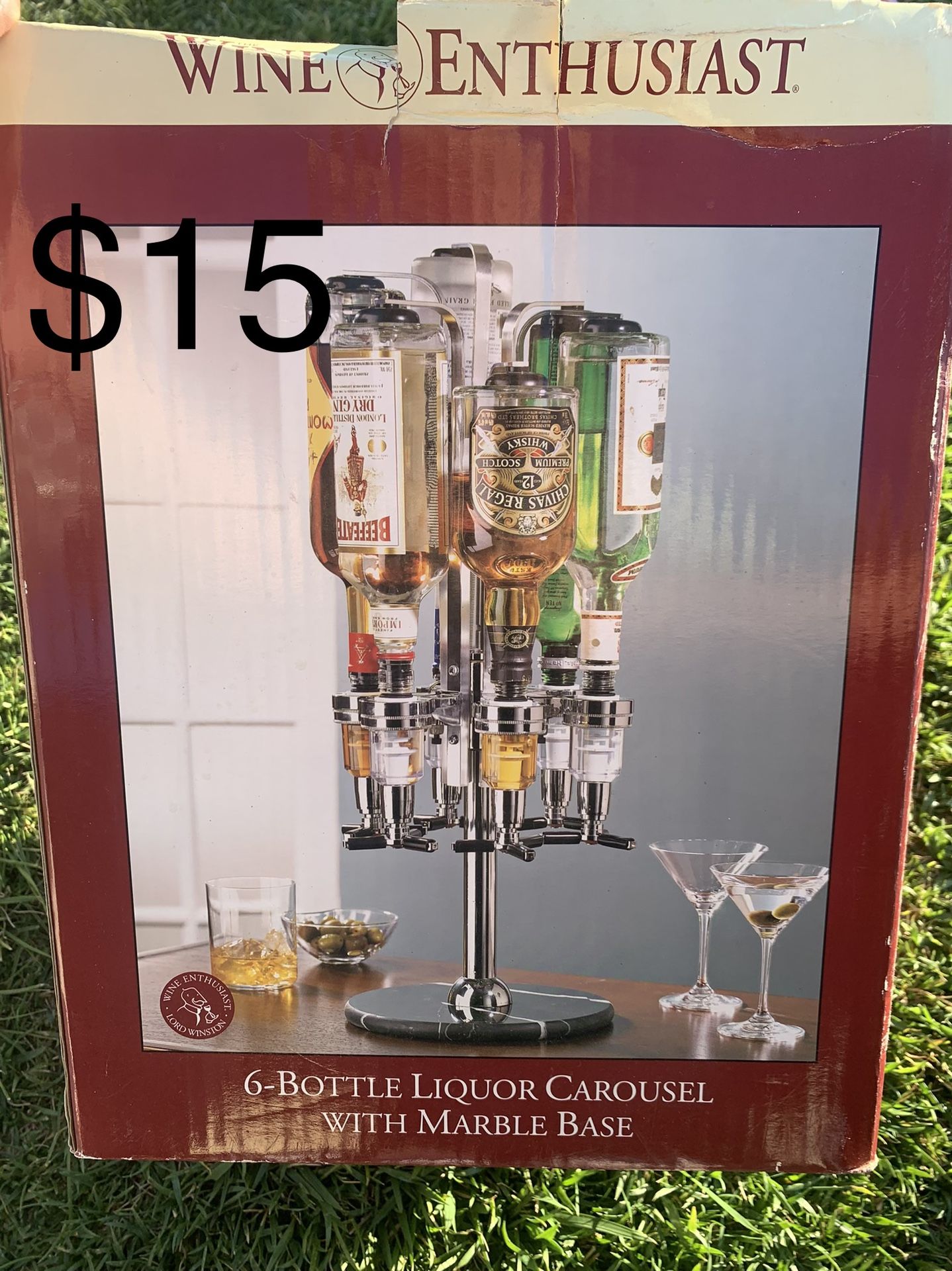 6 BOTTLE LIQUOR CAROUSEL WITH MARBLE BASE