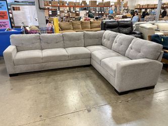 Modern Light Grey Chenille 2 Piece Corner Sectional Sofa with Tufted Back Cushions