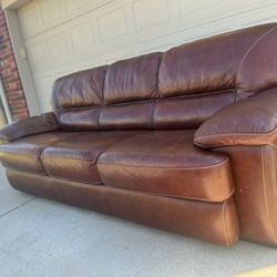 Great Larger Sized 3 Cushion Leather  Sofa Couch