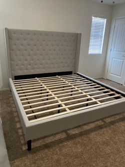 Beige King Size Bedframe Platform