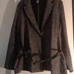 Covington XL Blazer With Belt Gray with Black Trimming and Light Cream in The Tweed 