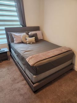Queen bed with box spring and frame