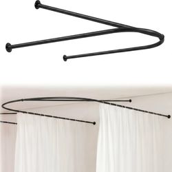 Zonon Black U Shaped Room Divider Curtain Rod 90.55" x 47.24" Rod with Ceiling Support Curtain Track, Privacy Divider, for Beauty Salon, Fitting Room,