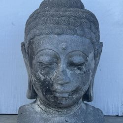 Large Stone Buddha Head Sculpture 12x19”
