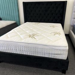 Queen Platform Bed Frame Black Velvet 