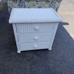 White wicker cabinet stand