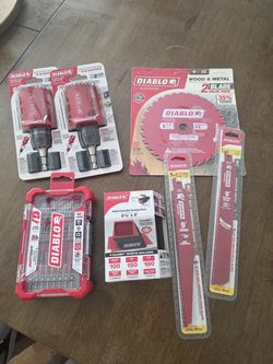 Diablo saw blades, drill bits, sanding block
