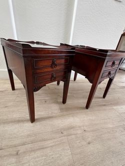 Antique nightstand table set / with glass top protection / both for $400