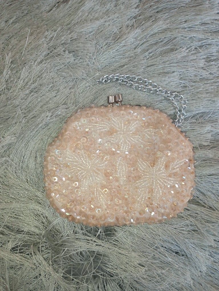 Vintage Cream Beaded & Sequin Wristlet/Coin Purse