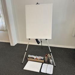 MOVING SALE! HUGE Artist Starter Kit: Easel, 24 NEW Acrylic Paints, Brushes & Canvas