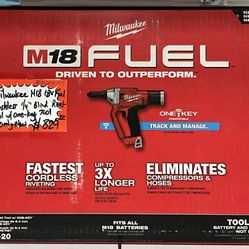 Milwaukee M18 18V Fuel Brushless 1/4” Blind Rivet Tool W/ One Key Tool Only New 