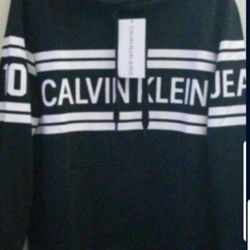 CALVIN KLEIN STRIPPED SPELL OUT 2010 LIMITED EDITION MEN'S THICK HOODIE SWEATER SIZE MEDIUM DARK BLACK BRAND NEW WITH TAGS CHECK OUT MY OFFERS. 