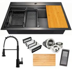 AKDY
All-in-One Matte Black Finished Stainless Steel 33 in. x 22 in. Single Bowl Drop-in Kitchen Sink with Spring Neck Faucet