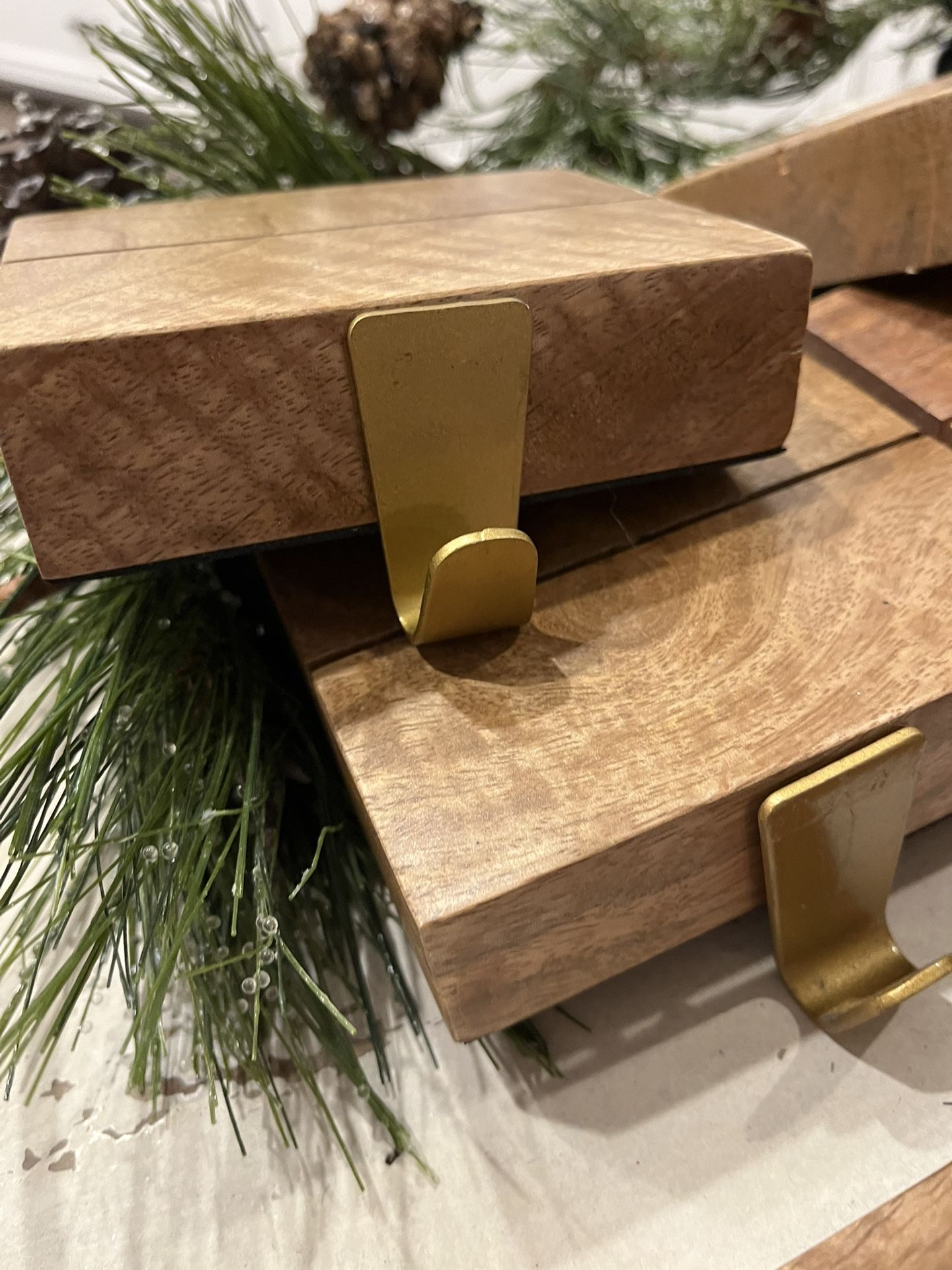 Very Nice Wood And Gold Hook Stocking Holders - $5 Each-2 Left
