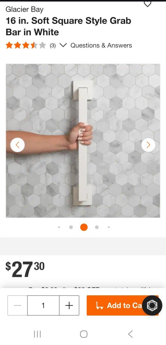 Grab Bar 16in White New