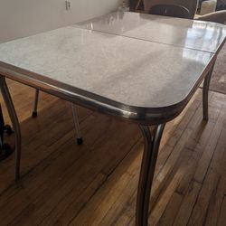 ​Vintage Retro Grey Formica Kitchen Table - Chrome Legs As Is
