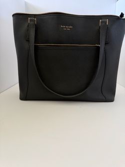 kate spade new york Black Zip-Top Tote Shoulder Bag Gold Hardware Logo Pockets