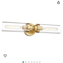 Emak Modern 22 Inch Gold Bathroom Light Fixtures Over Mirror, Cylinder Bathroom Vanity Lights for Mirror, 2-Light Wall Sconces with Clear Glass for Ba