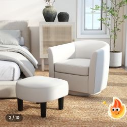 Accent Chair with Ottoman -  White 