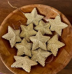 Set Of 10 Vintage Gold Star Ornaments 