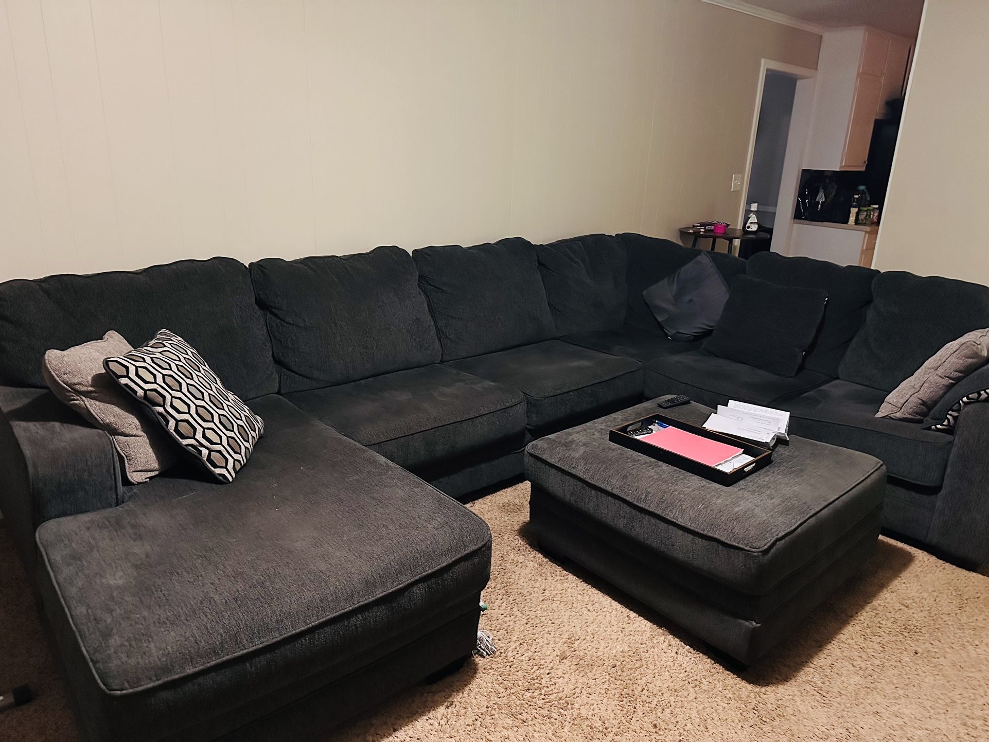 Large Grey Sectional With Ottoman