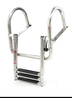 3 Step Rear Entry Inboard Telescoping Boat Ladder, Stainless Steel, 10.5" wide