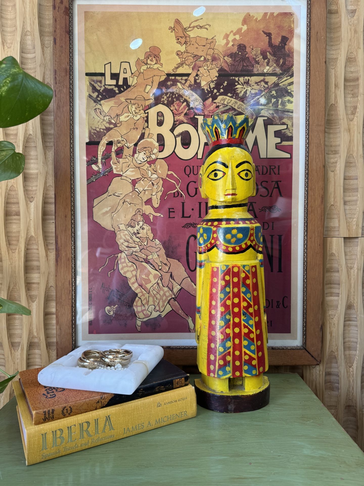 Vtg Handpainted Solid Wood Carved Figure Decorative Folk Art Deity Man Religious Worship Altar