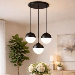 3-Light Matte Black Dining Pendant Chandelier