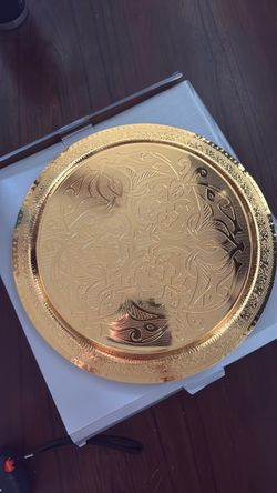 Gold Engraved Decorative Round Serving Tray