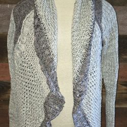 CAbi Variegated Gray No Close Cardigan 100% Cotton Women's Medium 