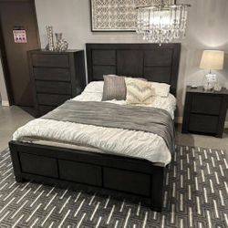 Lorenzo 4 Piece Bedroom Set Queen or King Bed Dresser Nightstand and Mirror 
