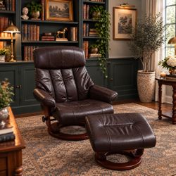 Luxury Leather-Look Recliner w/ Matching Ottoman