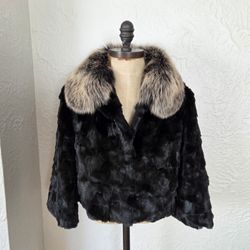 Black Mink And Shadow Fox Fur Crop Jacket Bolero Size S NO OFFERS 