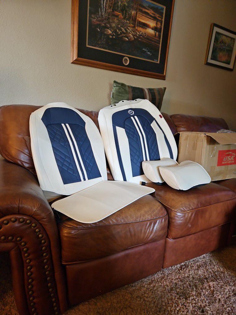USAseat Cover  Navy blue and cream