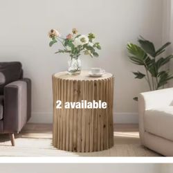 Natural Round MDF Cylindrical Coffee Table with Vertical Texture Relief Design