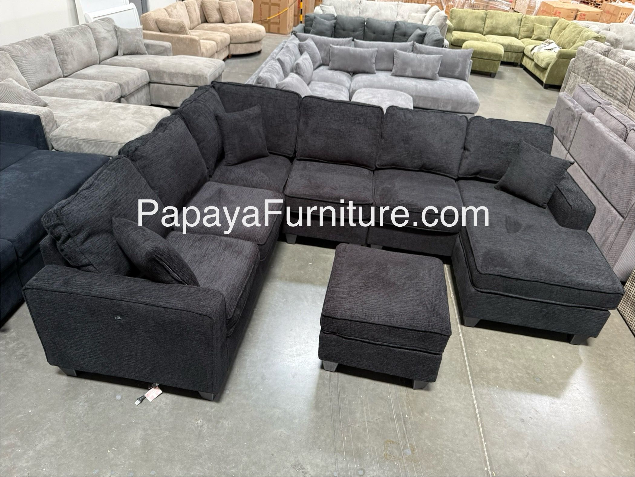 New! REVERSIBLE Large Sectional Sofa And Ottoman, Reversible Chaise Couch, Sectional, U-shaped Sofa, Sectionals Sofas, Couch,Black Sectional,Chenille