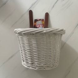White wicker front handlebar leather strap girls Christmas Gift bike bicycle storage basket