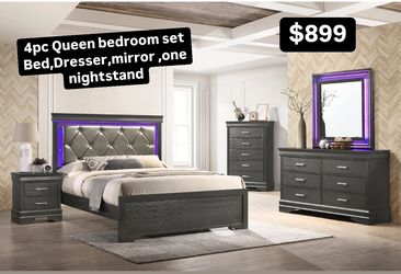 New LED Grey Bedroom 4pc Queen Set K Furniture & More Lehigh 