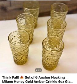 Anchor Hocking Milano Honey Gold Crinkle Glasses Set of 6