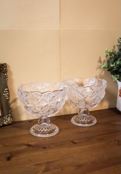 Vintage Mikasa Bella Rosa Crystal Pedestal Bowl Set Of 2